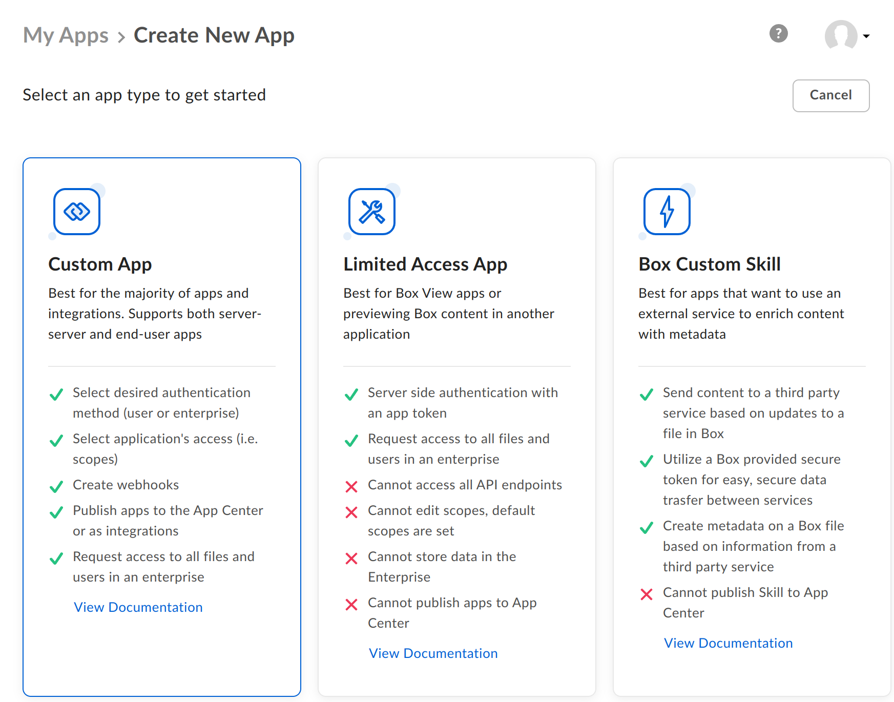 box 1 create custom app