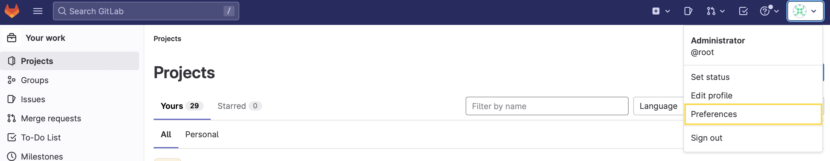 user settings navigation